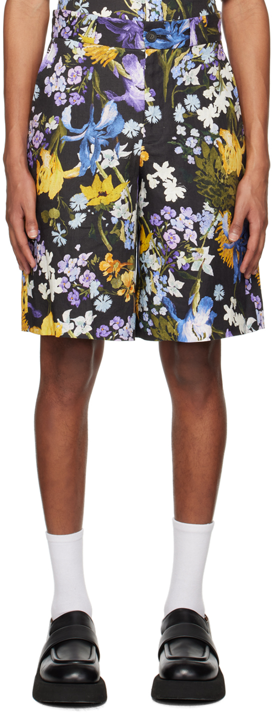 Erdem Miles Floral-print Linen Shorts In Multi