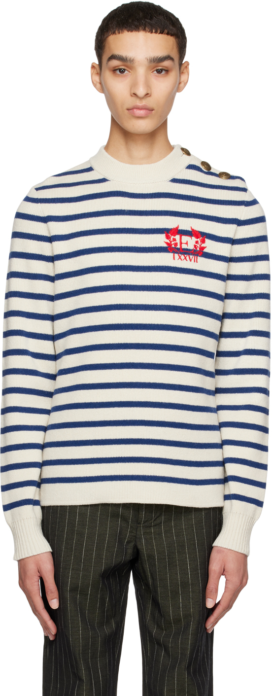Erdem Hamish Logo Striped Wool-blend Sweater In Cream Multi