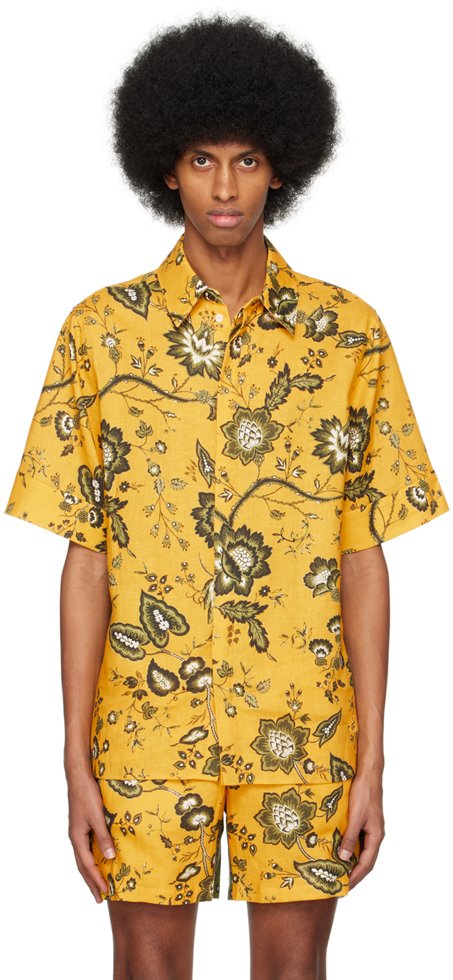 Erdem Felipe Floral-print Linen Shirt In Yellow Multi