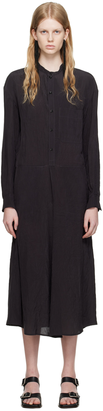 Black Gusset Collar Shirt Midi Dress