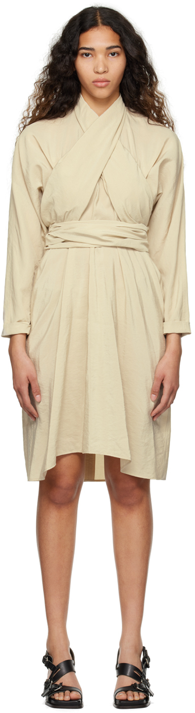 Shop Lemaire Beige Knotted Midi Dress In Bg234 Dusty Mastic