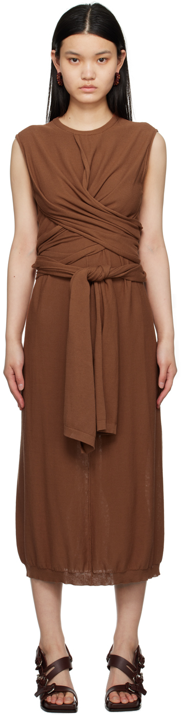 Lemaire Brown Knotted Midi Dress In Br450 Cognac