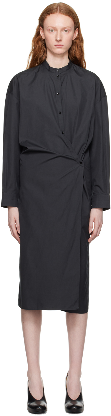 LEMAIRE GRAY TWISTED MIDI DRESS