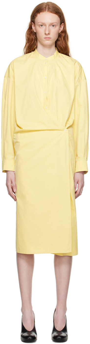 Lemaire Yellow Twisted Midi Dress In Ye506 Dusty Yellow