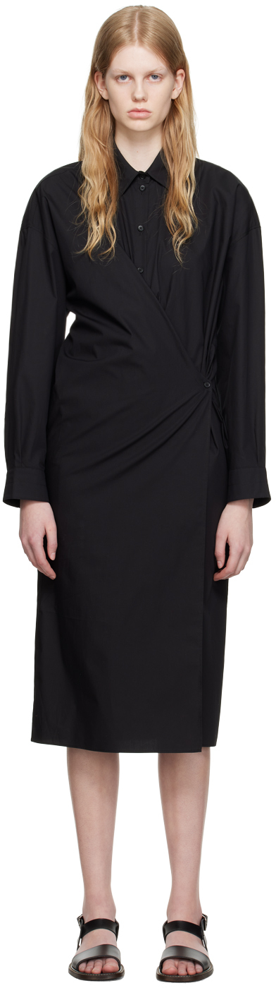 Shop Lemaire Black Straight Collar Twisted Midi Dress In Bk999 Black