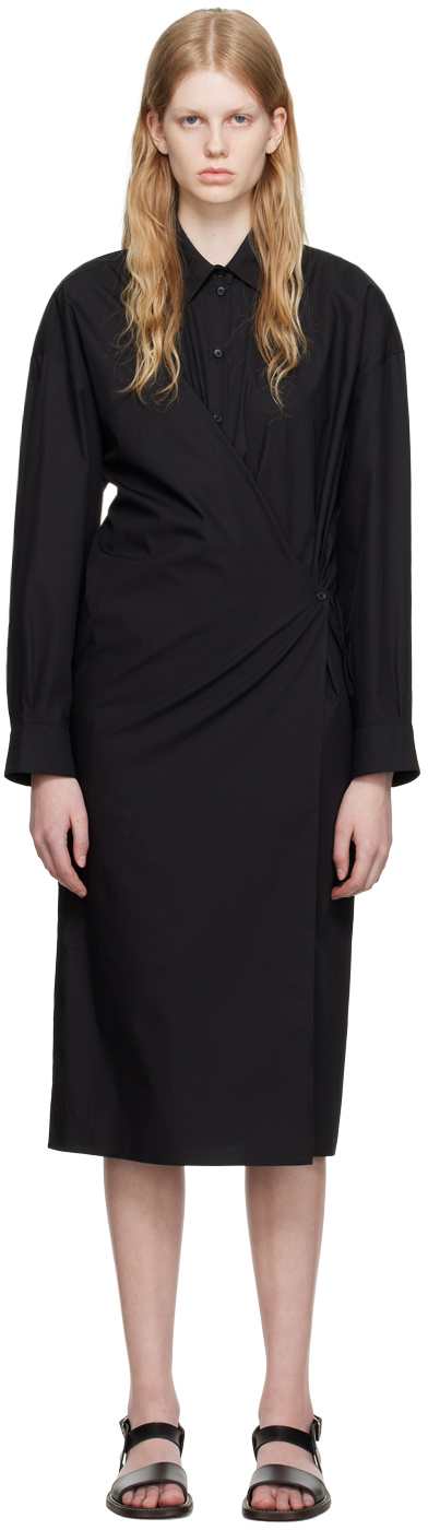 LEMAIRE BLACK STRAIGHT COLLAR TWISTED MIDI DRESS