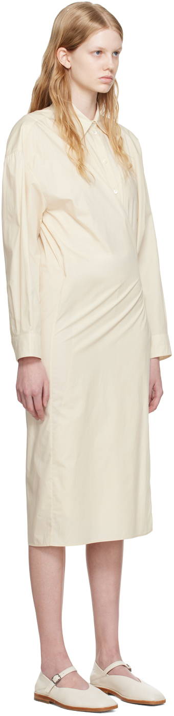 Lemaire Off-white Straight Collar Twisted Midi Dress In Ye507 Cream
