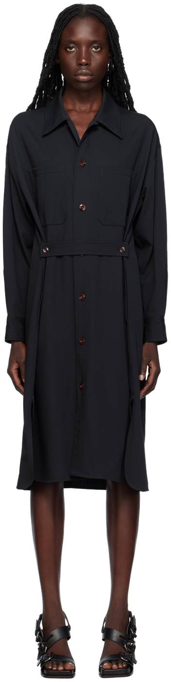 Lemaire Navy Two Pocket Shirt Dress In Bk998 Squid Ink