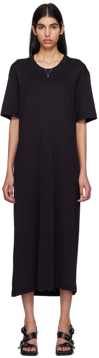 Black Rib Midi Dress In Bk998 Squid Ink