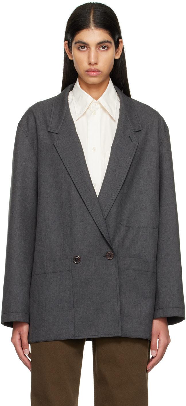 Lemaire Double-breasted Blazer In Grey