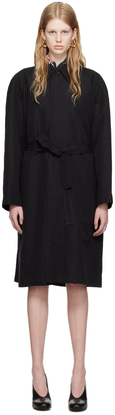 Lemaire Black Belted Lightweight Coat In Bk999 Black