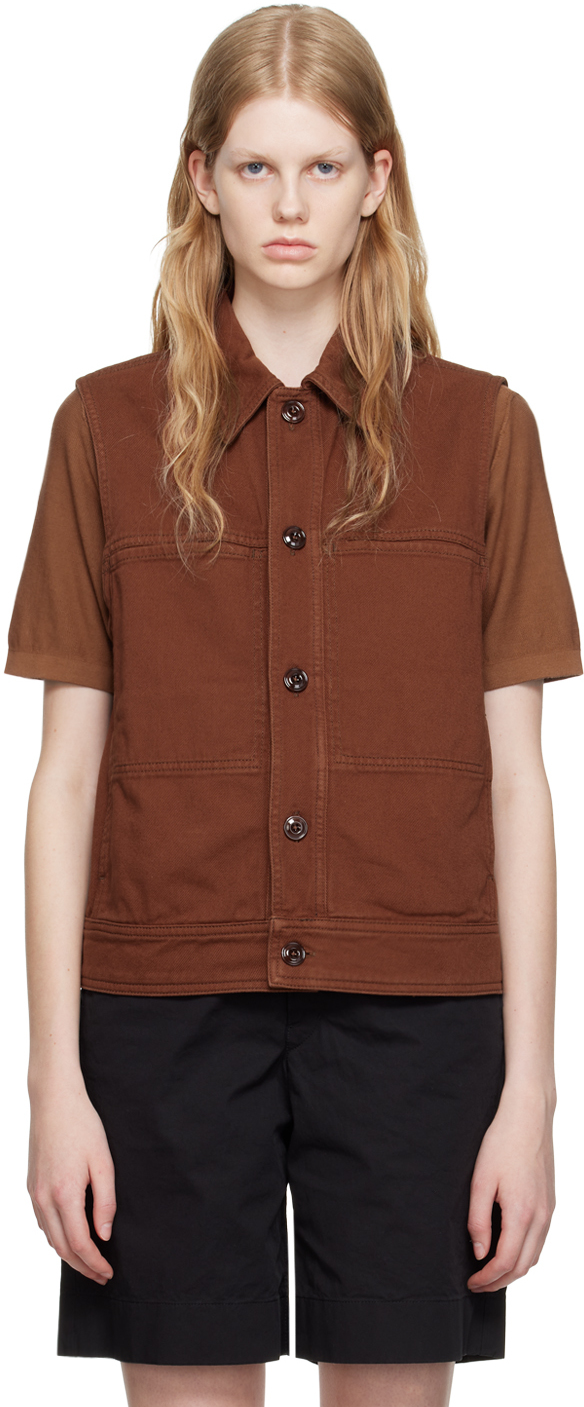 Brown Sleeveless Denim Jacket by LEMAIRE on Sale