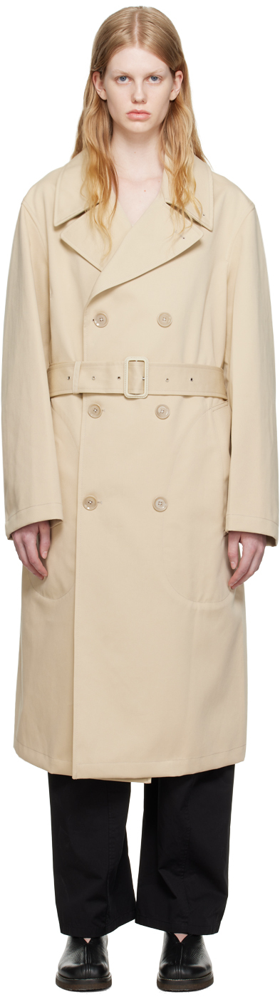 Lemaire Belted Double-breasted Coat In Neutrals