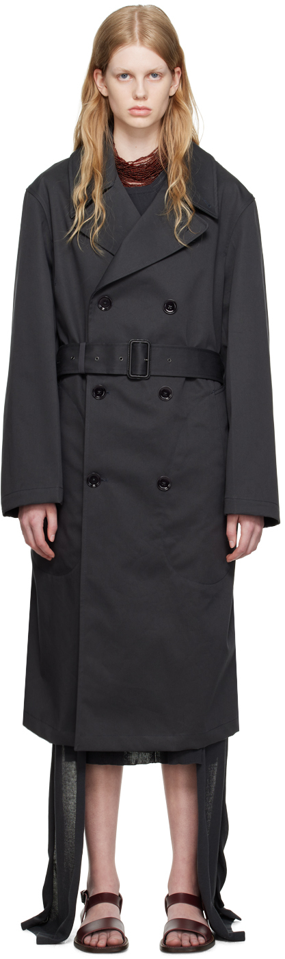Lemaire Grey Military Trench Coat In Bk959 Zinc