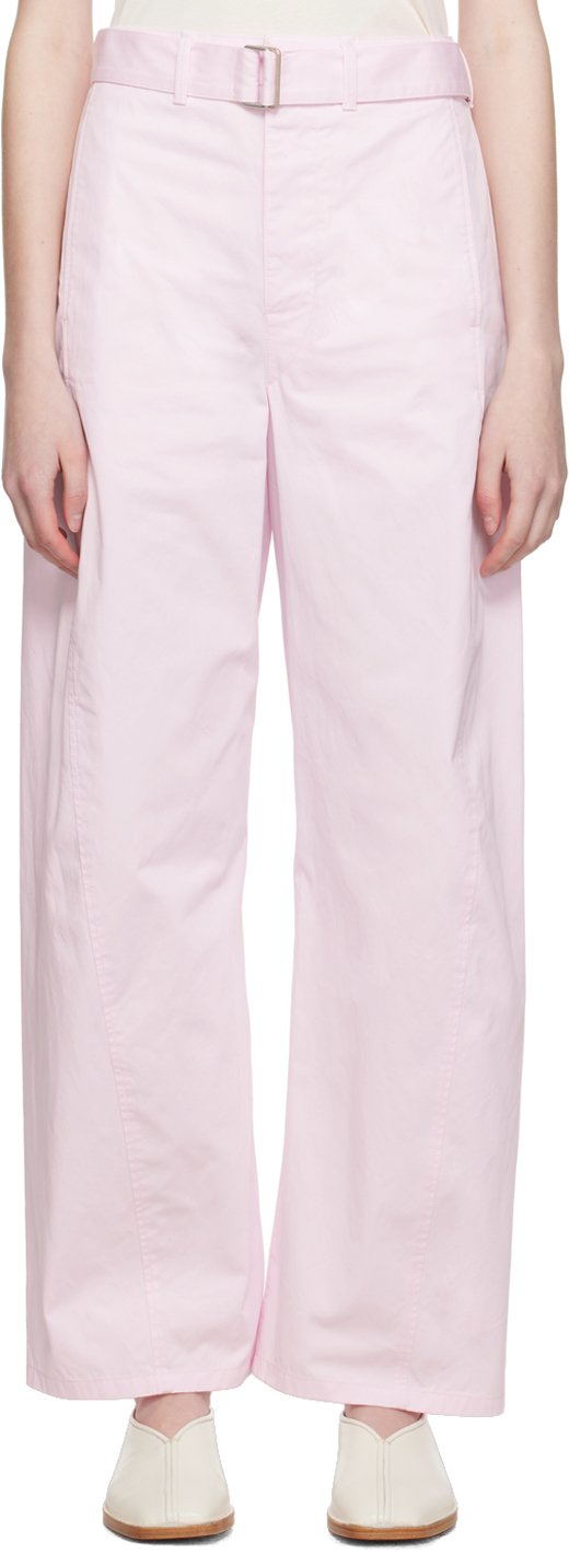 Lemaire Pink Light Belt Twisted Trousers In Re340 Lilac Pink