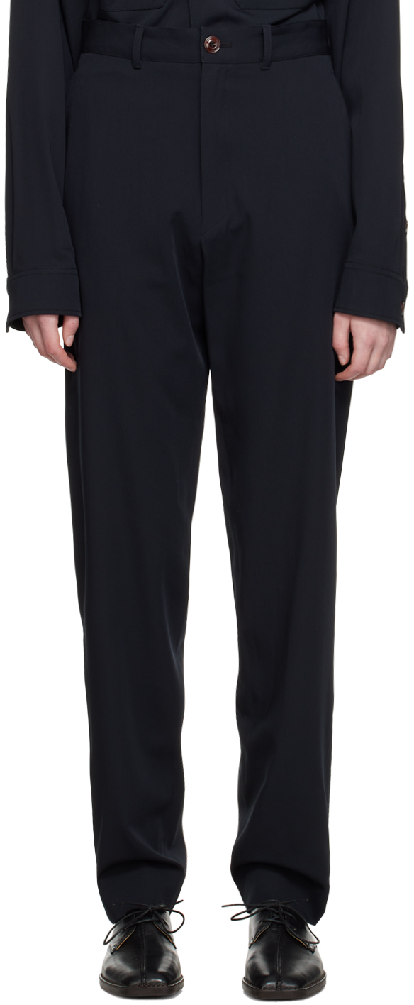 Shop Lemaire Black Loose Suit Trousers In Bk998 Squid Ink