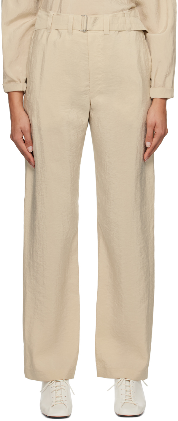 Lemaire Beige Soft Belted Trousers In Bg234 Dusty Mastic