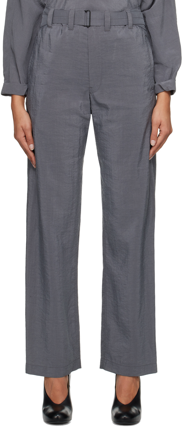 Lemaire Gray Soft Belted Trousers In Bk928 Aluminium