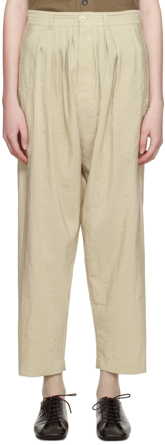 Lemaire Beige Pleated Trousers In Bg234 Dusty Mastic