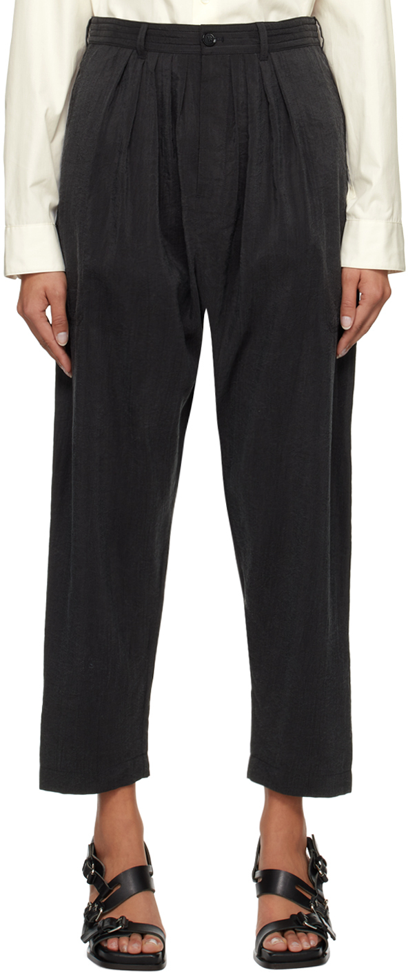 Lemaire Black Soft Pleated Trousers In Bk998 Squid Ink