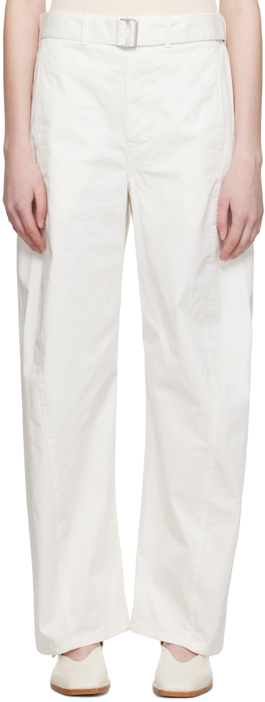 Lemaire White Light Belt Twisted Trousers In Wh001