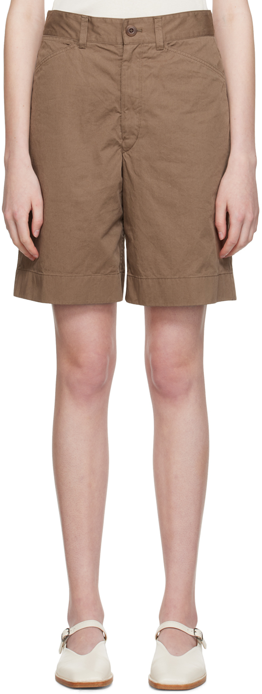 Lemaire Brown Chino Shorts In Br409 Cub Brown
