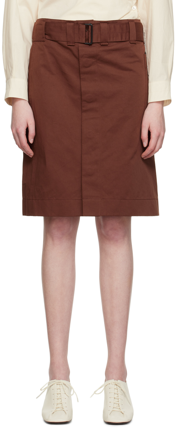 Brown Apron Pocket Midi Skirt