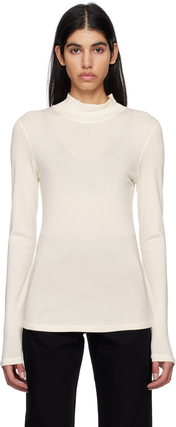 Lemaire Off-white Rib Long Sleeve T-shirt In Wh048 Light Cream