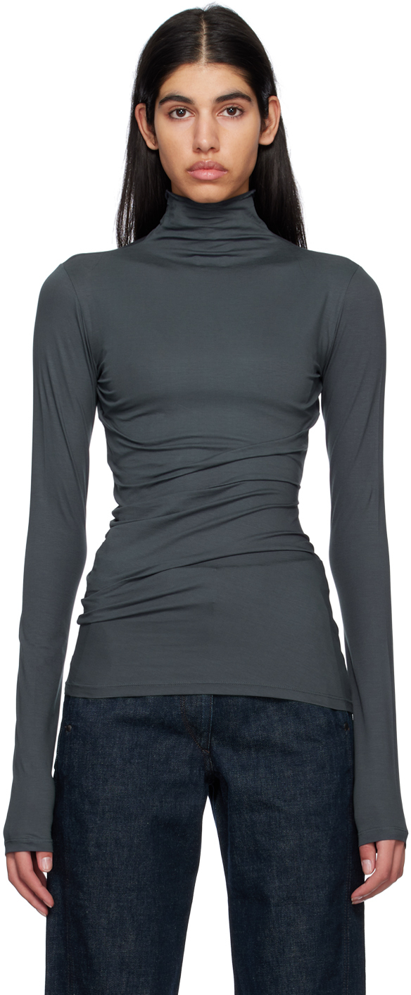 Lemaire Gray Twisted Second Skin T-shirt In Bk959 Zinc