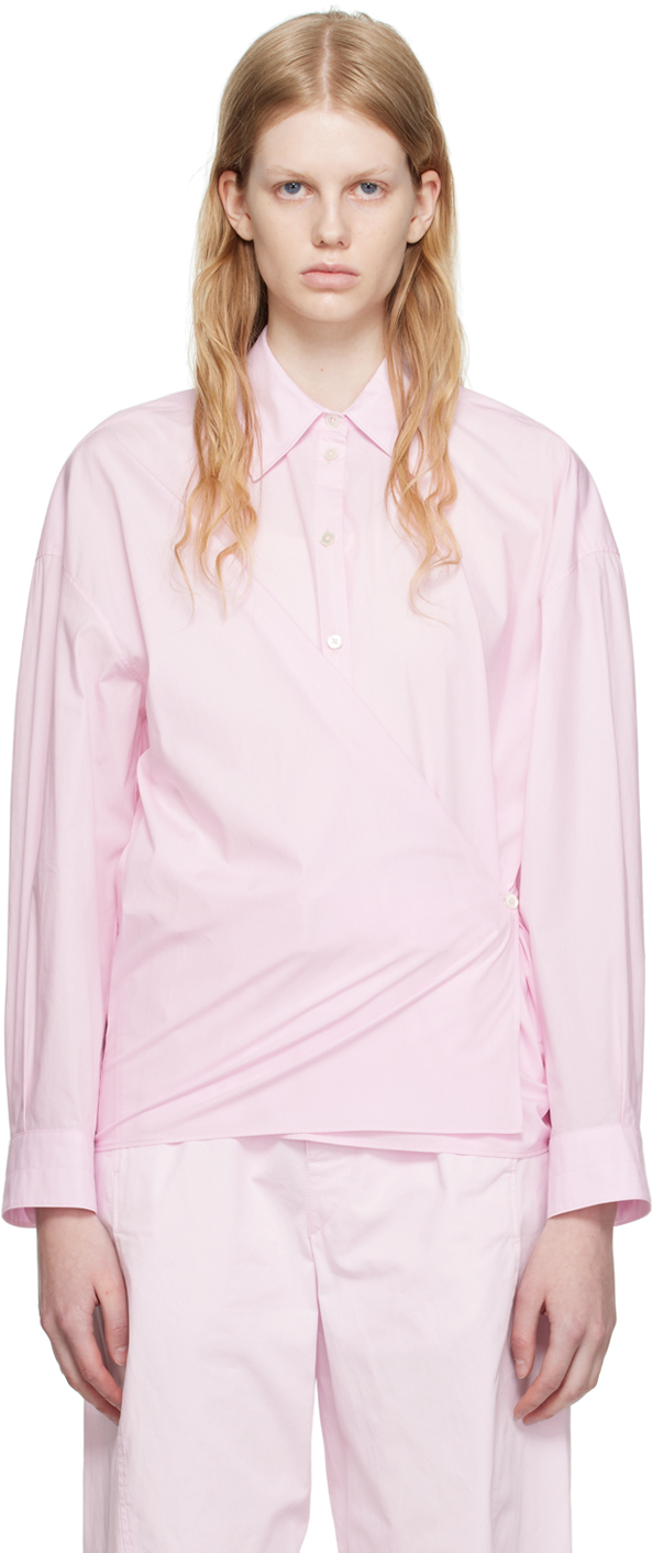 Pink Straight Collar Twisted Shirt