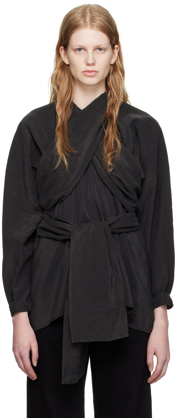 Lemaire Black Knotted Blouse In Bk998 Squid Ink
