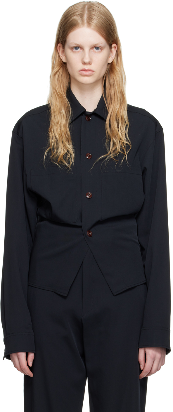 Lemaire Black Two Pocket Shirt In Bk998 Squid Ink