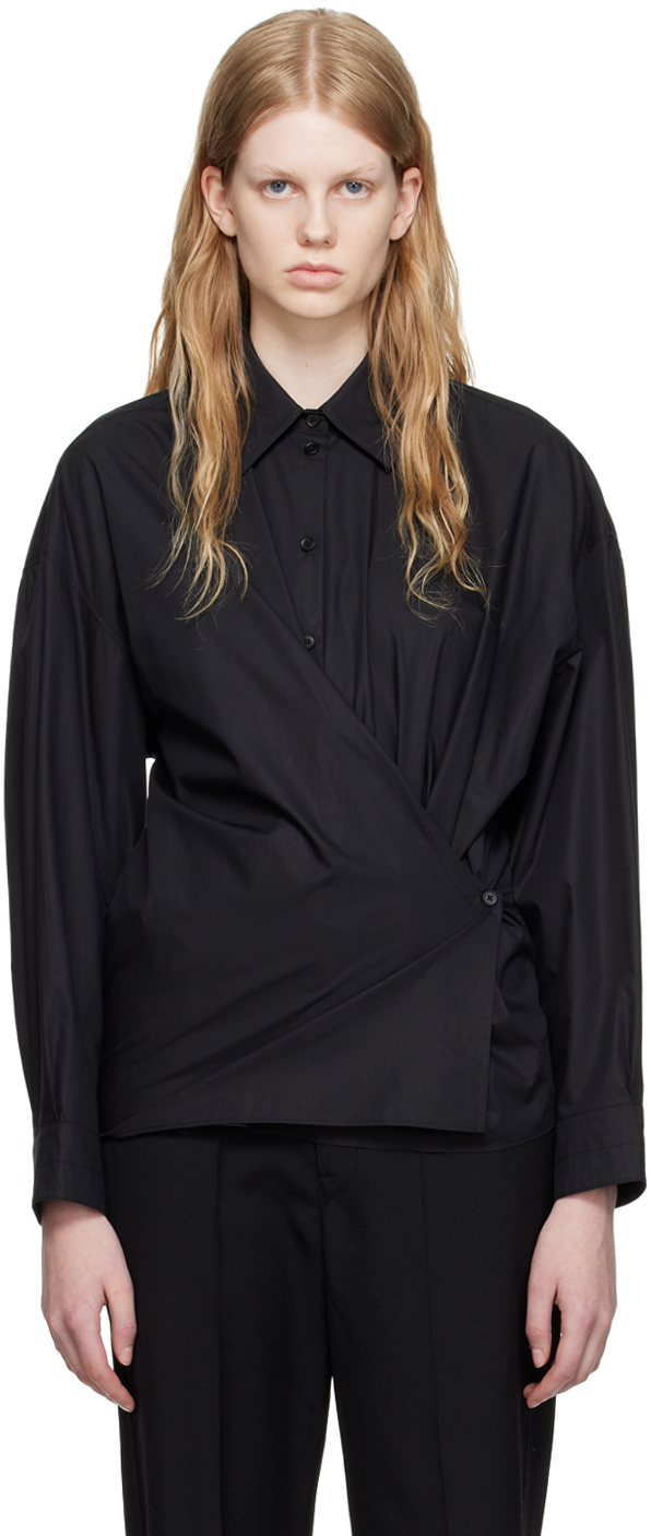 LEMAIRE: Black Straight Collar Twisted Shirt | SSENSE