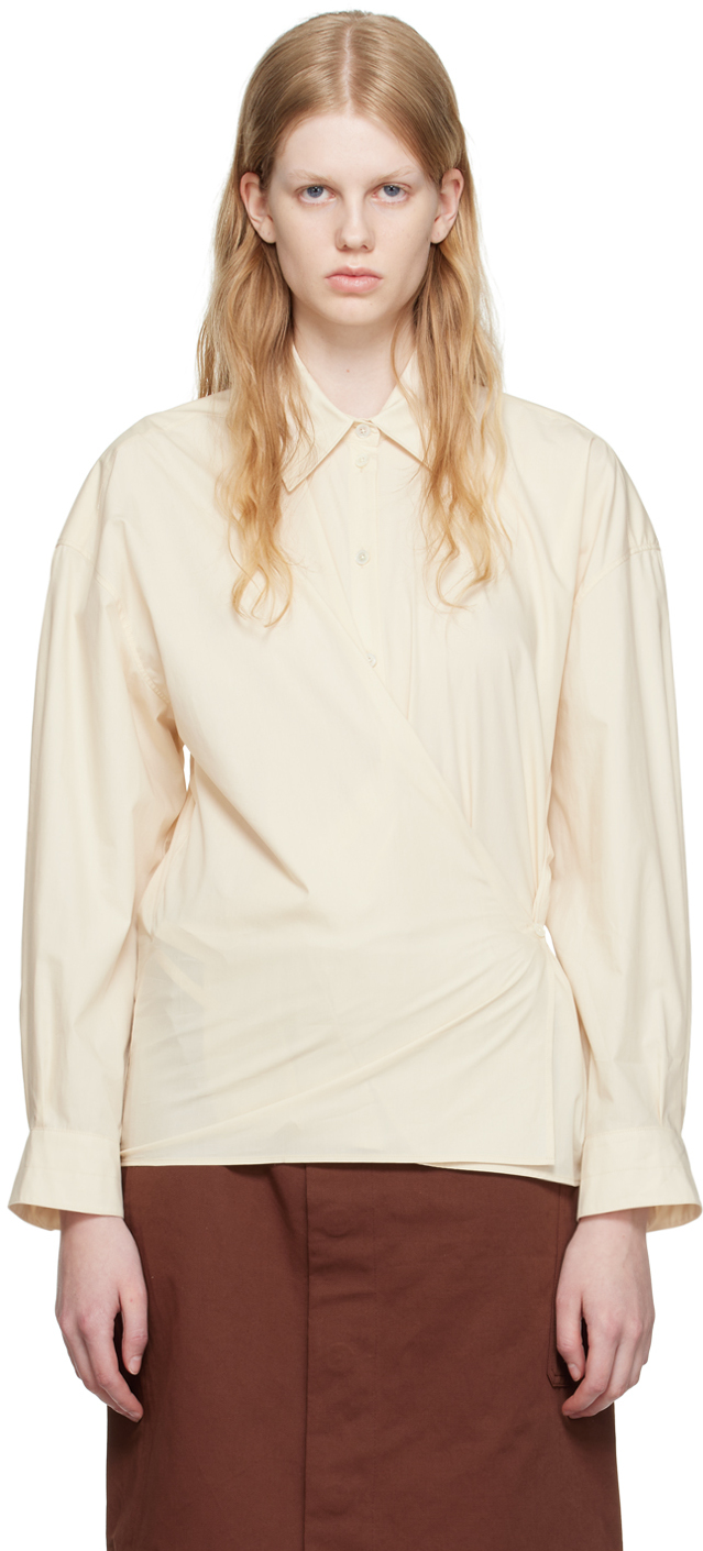 Shop Lemaire Off-white Straight Collar Twisted Shirt In Ye507 Cream