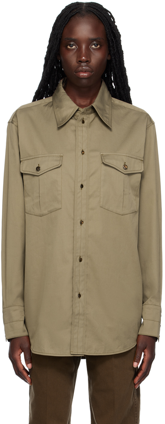 Lemaire Brown Western Shirt In Br419 Squirrel Brown