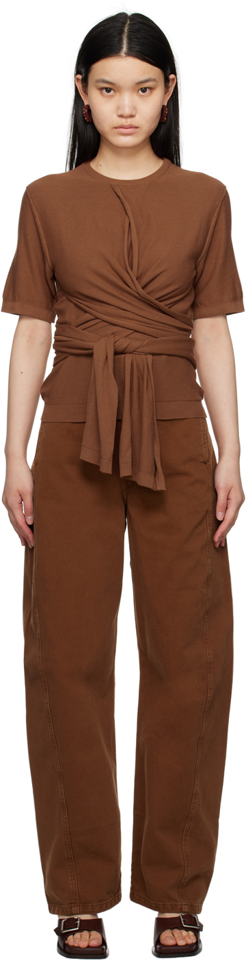 Shop Lemaire Brown Knotted T-shirt In Br450 Cognac