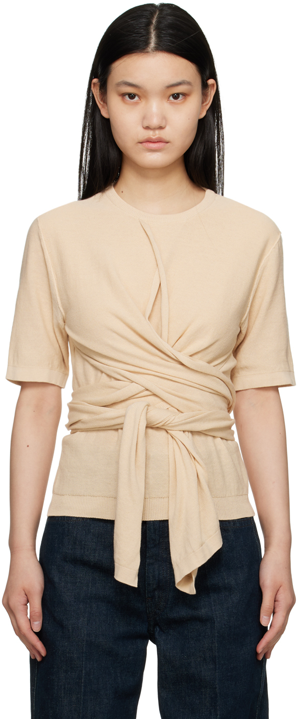 Lemaire Beige Knotted T-shirt In Wh016 Rosy White