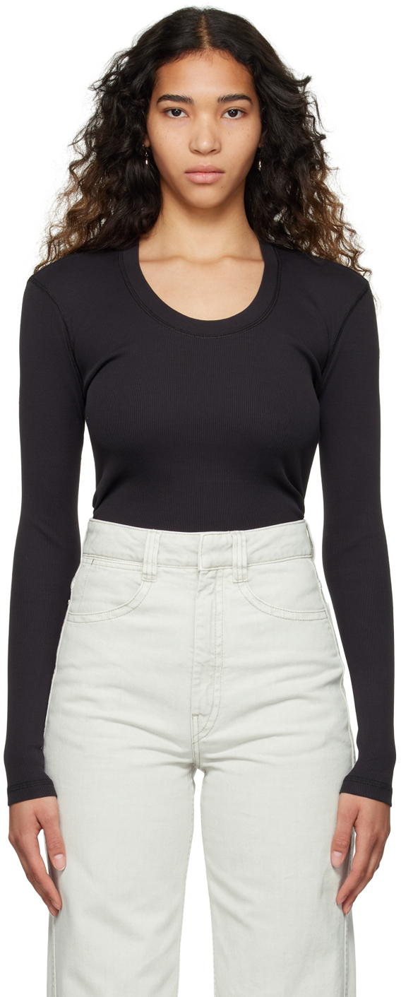 Lemaire Scoop-neck Ribbed-knit T-shirt In Schwarz