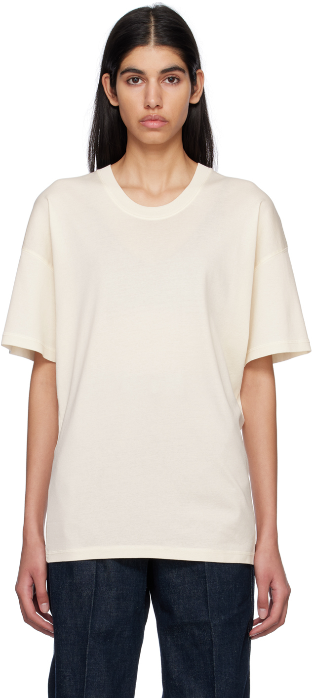 Lemaire Off-white Rib T-shirt In Wh048 Light Cream