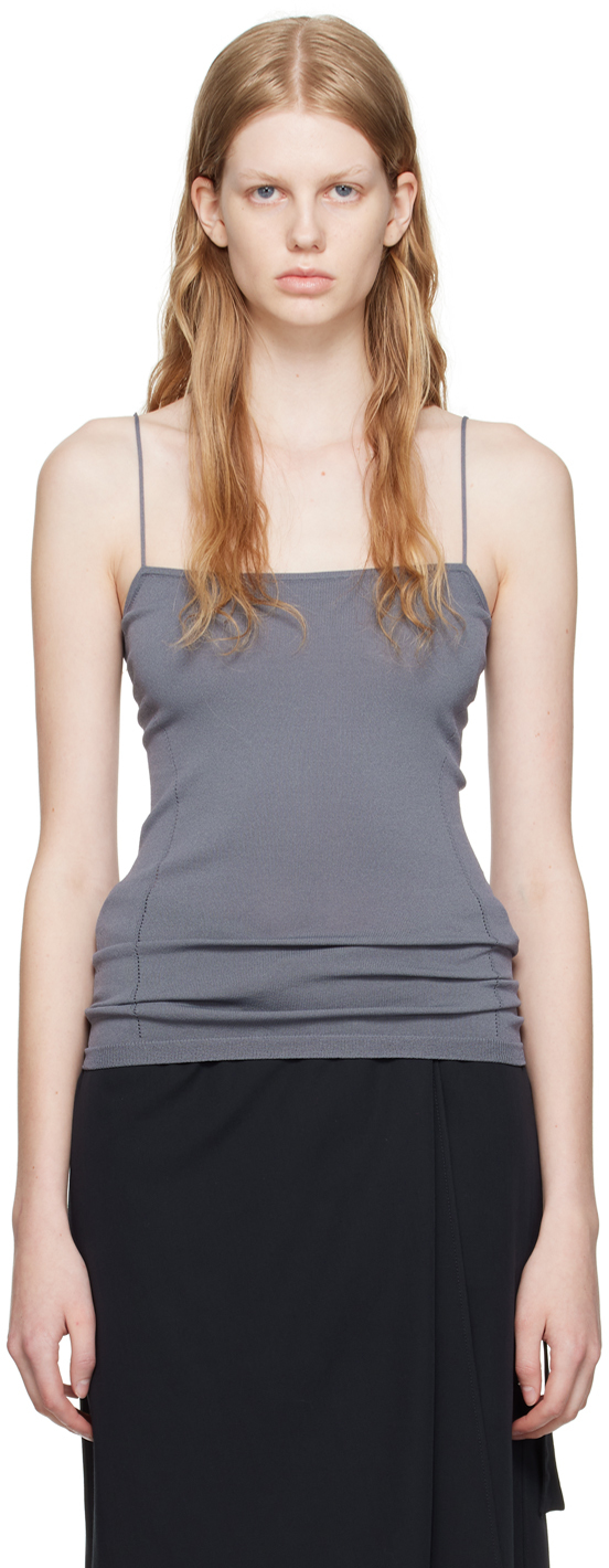 Lemaire Darted Fitted Viscose Tank Top In Dark Grey
