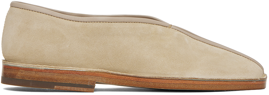 Beige Flat Piped Slippers by LEMAIRE on Sale