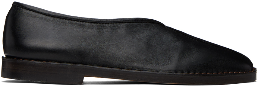 LEMAIRE: Black Flat Piped Slippers | SSENSE UK