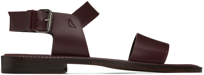 Lemaire Leather Slingback Flat Sandals In Red Wine Re382