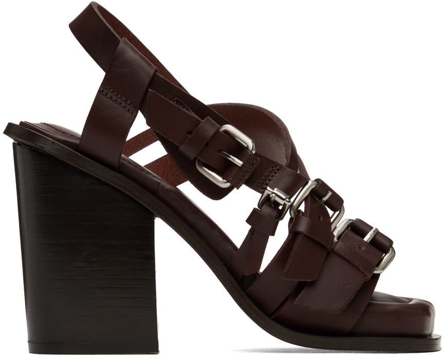 Shop Lemaire Brown Square Heeled 100 Sandals In Br401 Chocolate Fond