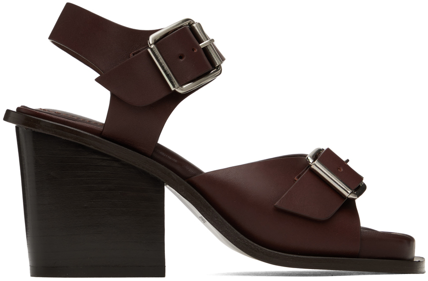 LEMAIRE BROWN SQUARE HEELED 80 SANDALS