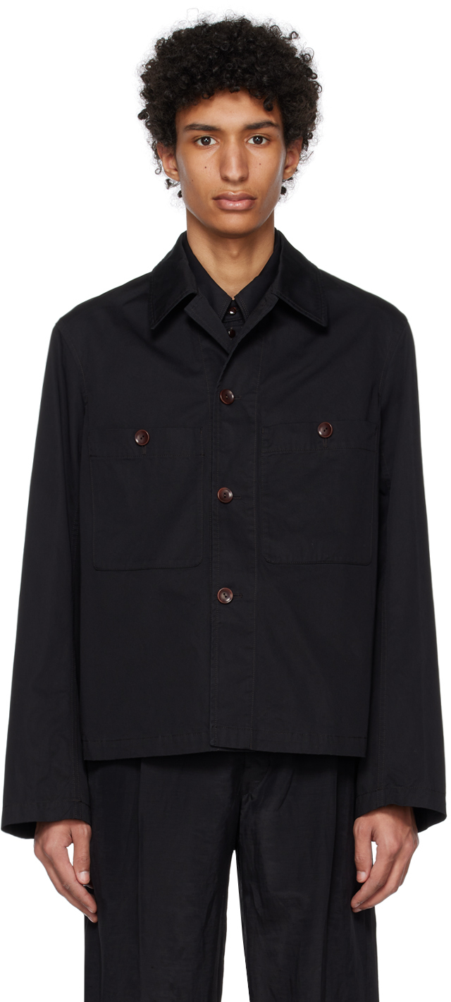 Lemaire Black Convertible Collar Jacket In Bk999 Black