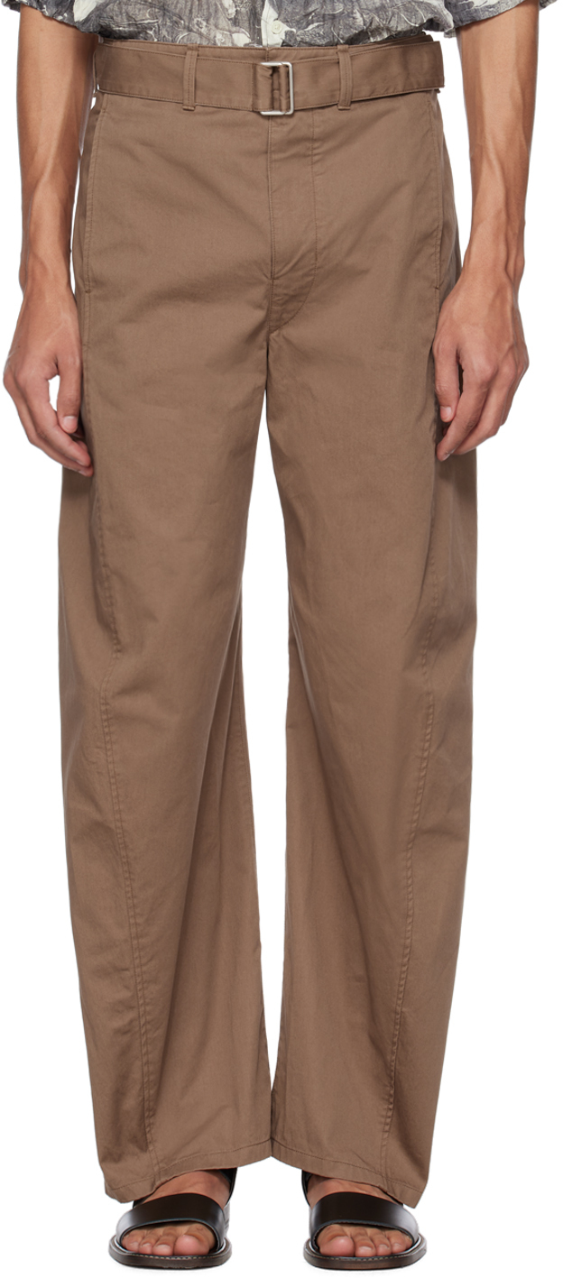 LEMAIRE BROWN BELTED TWISTED TROUSERS