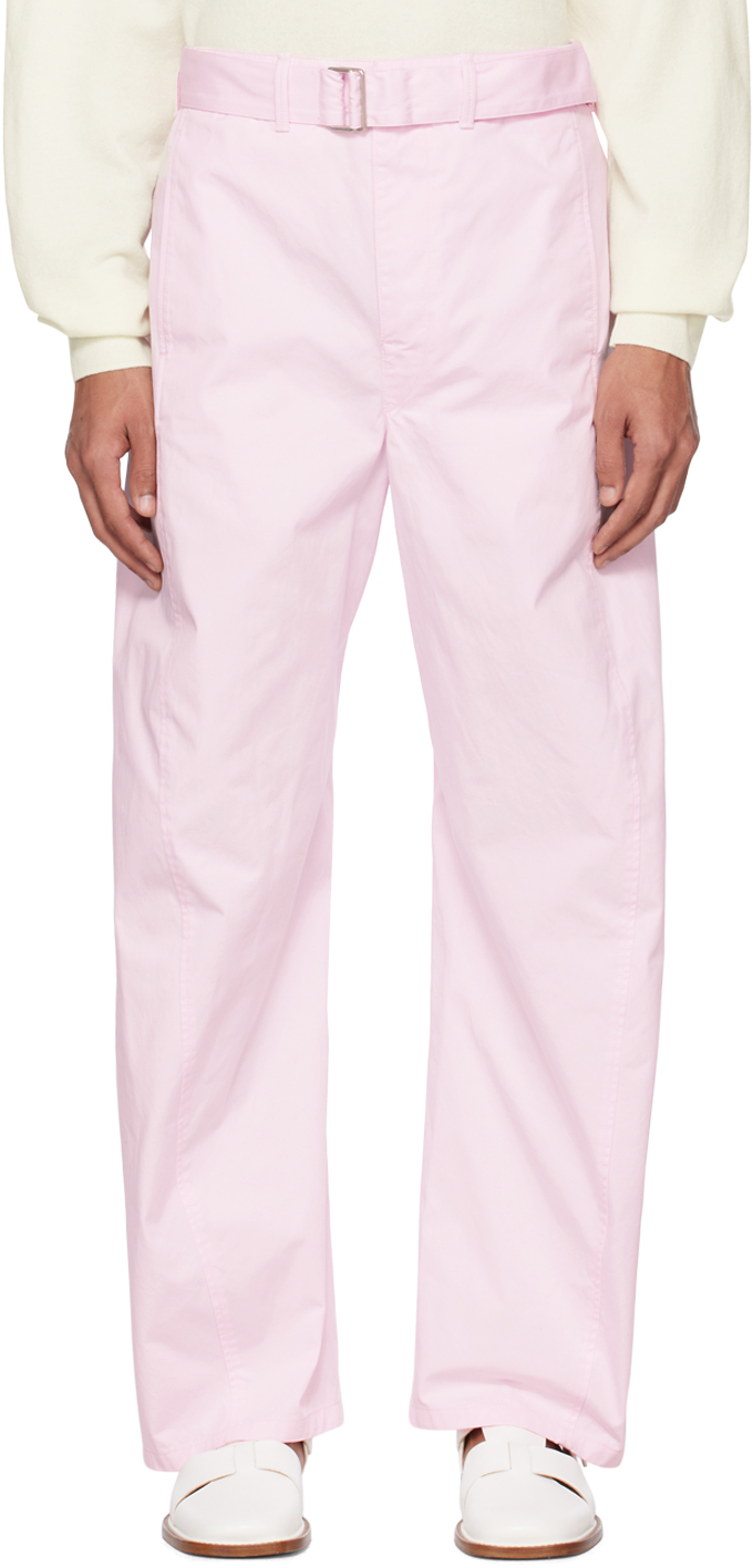 Lemaire Pink Belted Twisted Trousers In Re340 Lilac Pink