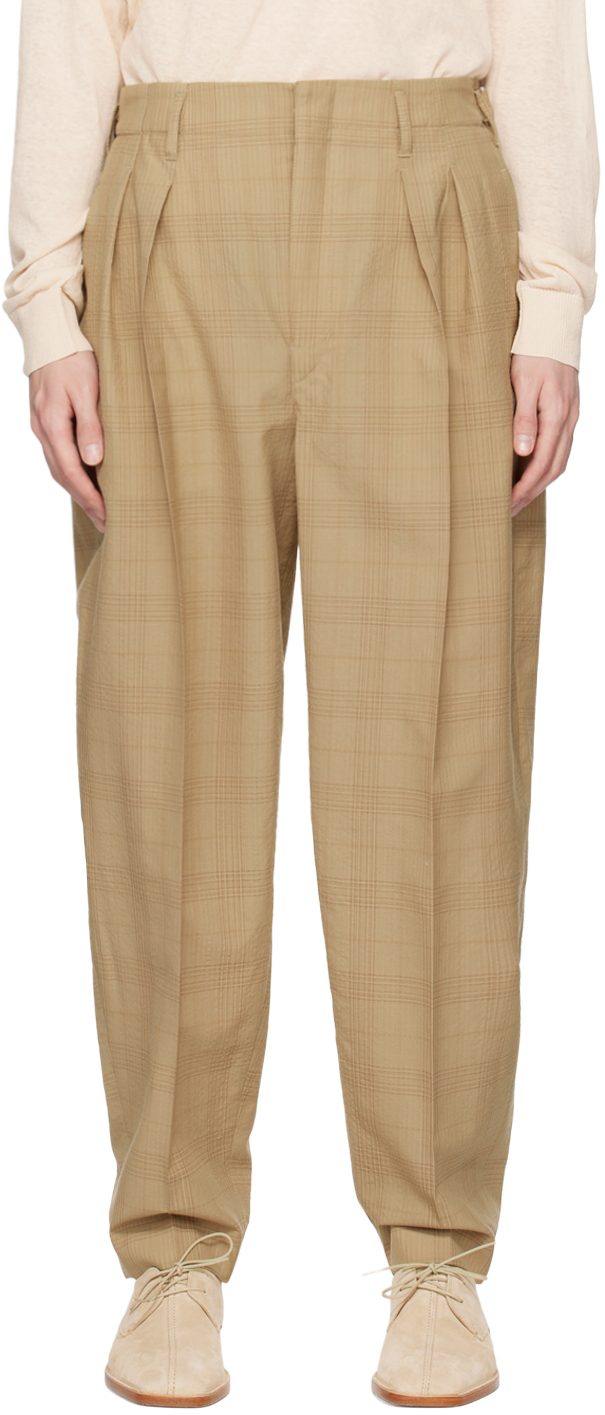 Lemaire Brown Pleated Trousers In Mu004 Brown / Yellow