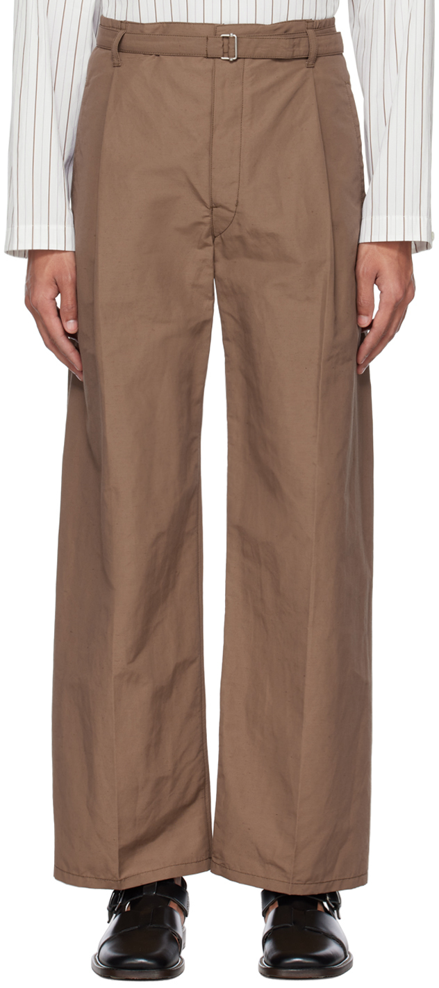 Lemaire Brown Belted Easy Trousers In Br409 Cub Brown